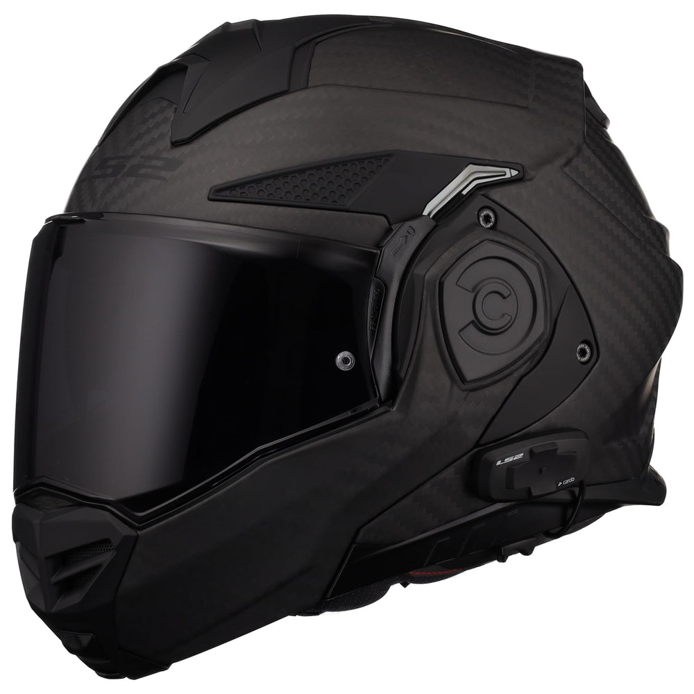 LS2 Advant X carbon fiber shell in matte black for lightweight protection.