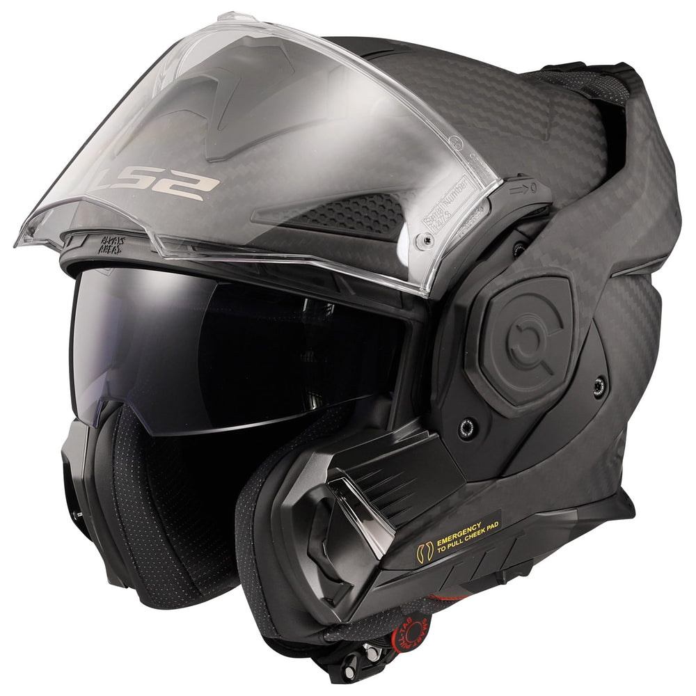 LS2 Advant X Carbon helmet chin bar flip in action during ride transitions