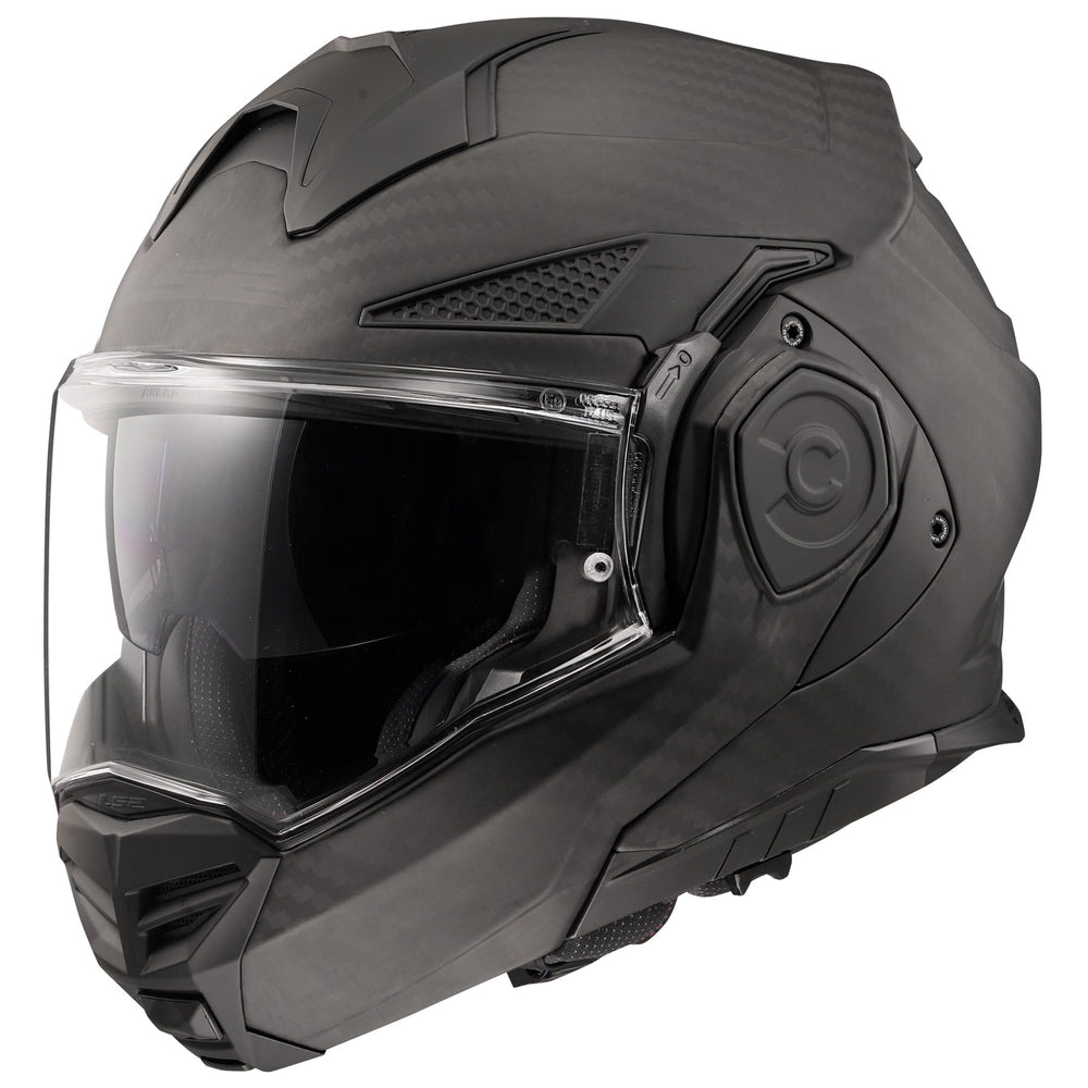 LS2 Advant X Carbon helmet front view with matte black finish and slim profile for city rides