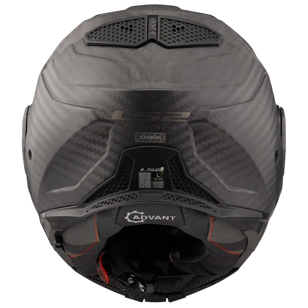 LS2 Advant X Carbon helmet ventilation system highlights multi-port airflow for temperature control