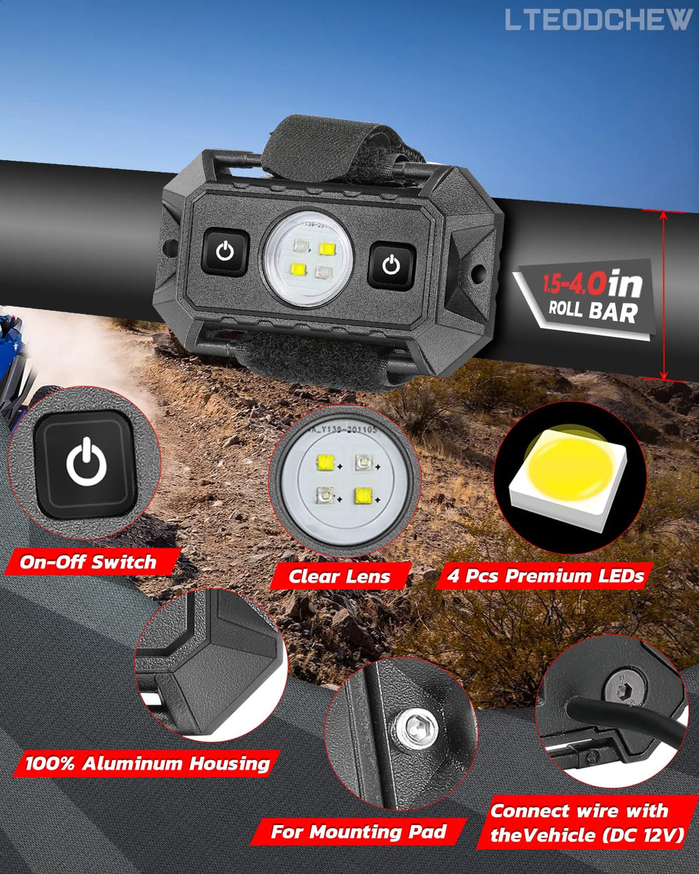 LTEODCHEW IP68 aluminum dome light rugged housing protected from dust and water
