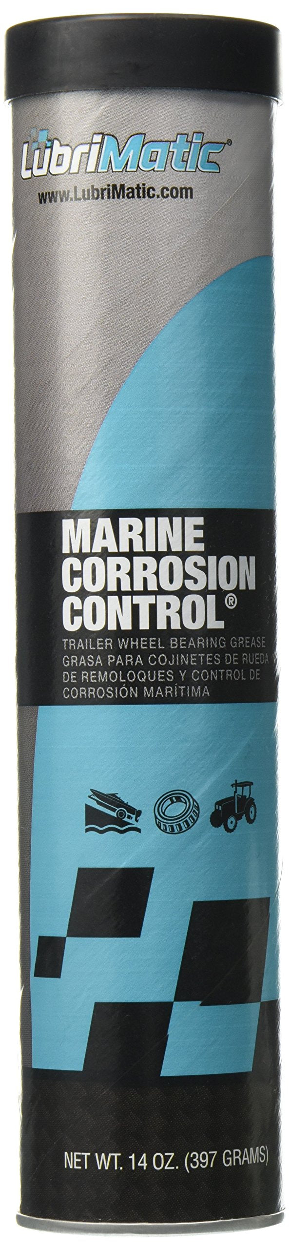 LubriMatic 11402 corrosion-control marine grease cartridge for preventing rust in saltwater marine fittings.