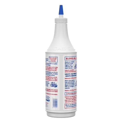Lucas Oil 10001 being poured for immediate engine protection.