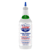 Lucas Oil 10011-PK12 power steering stop leak bottle showing 1-qt size for sealing leaks