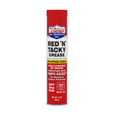 Lucas Oil Red N Tacky Grease 14 oz cartridge close-up showing tacky texture for heavy-duty lubrication.