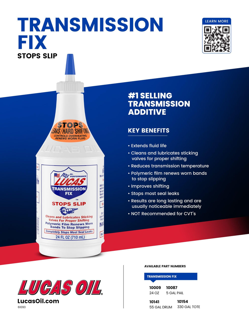 Lucas Oil Transmission Fix bottle label close-up demonstrates clear usage instructions