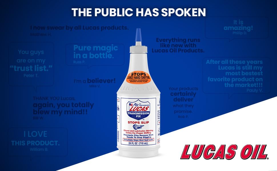 Lucas Oil Transmission Fix pouring into transmission communicates easy addition