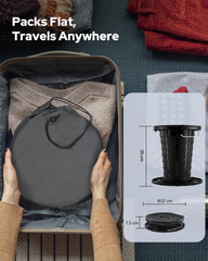 LuckyNov portable camping toilet fits in a bag for easy transport.