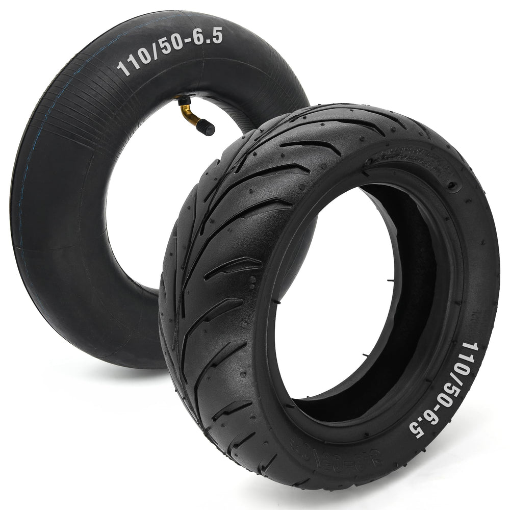 LuckySlycyc 110/50-6.5 tire sideview highlighting durable construction for small scooters.