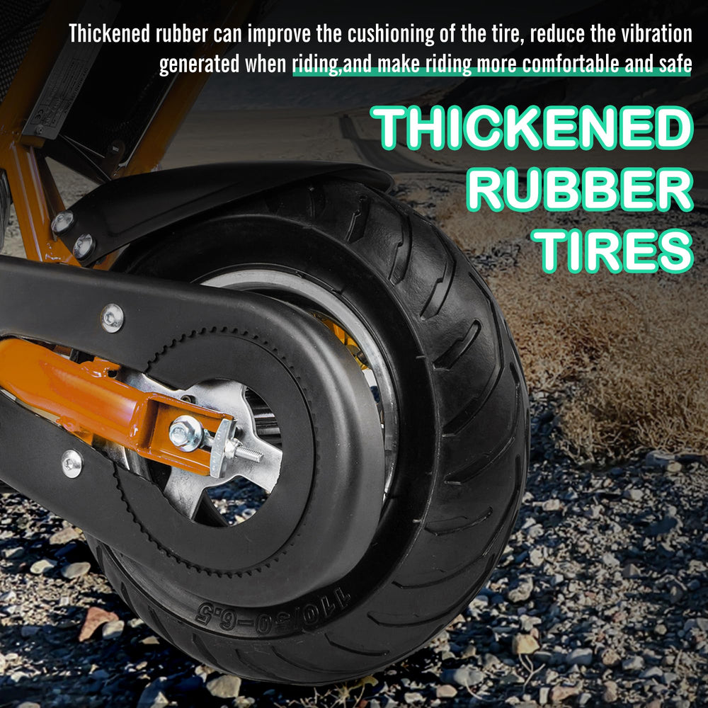 LuckySlycyc 110/50-6.5 tread closeup emphasizes grip-ready rubber pattern.