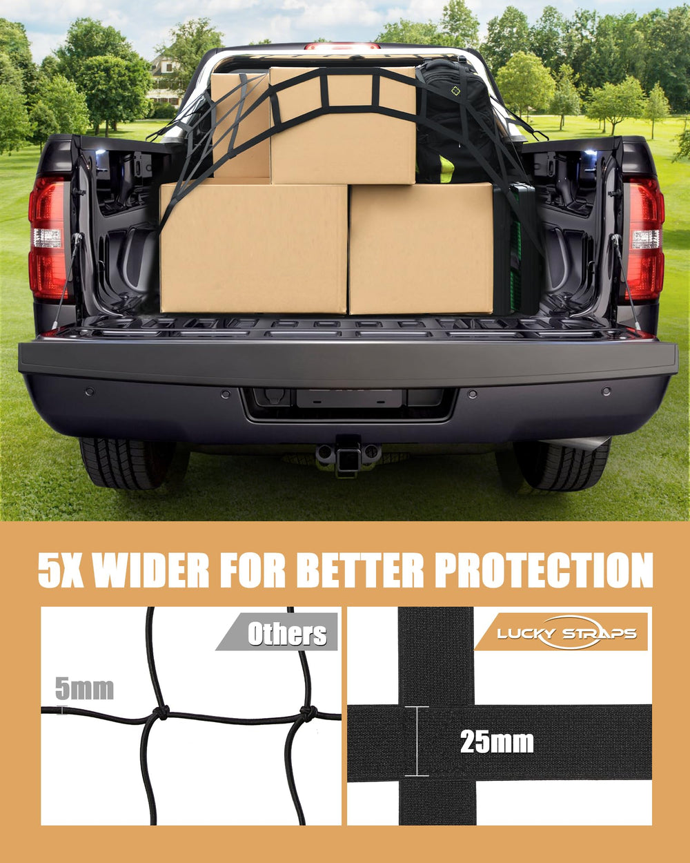 LuckyStraps 25mm wide mesh provides extra protection for heavy items.
