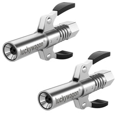Luckywagon grease gun coupler with 6-jaw lock for leak-free lubrication.