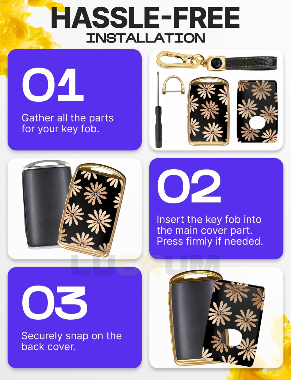 Lucrum carabiner clip allows easy attachment to purses, backpacks, or loops.