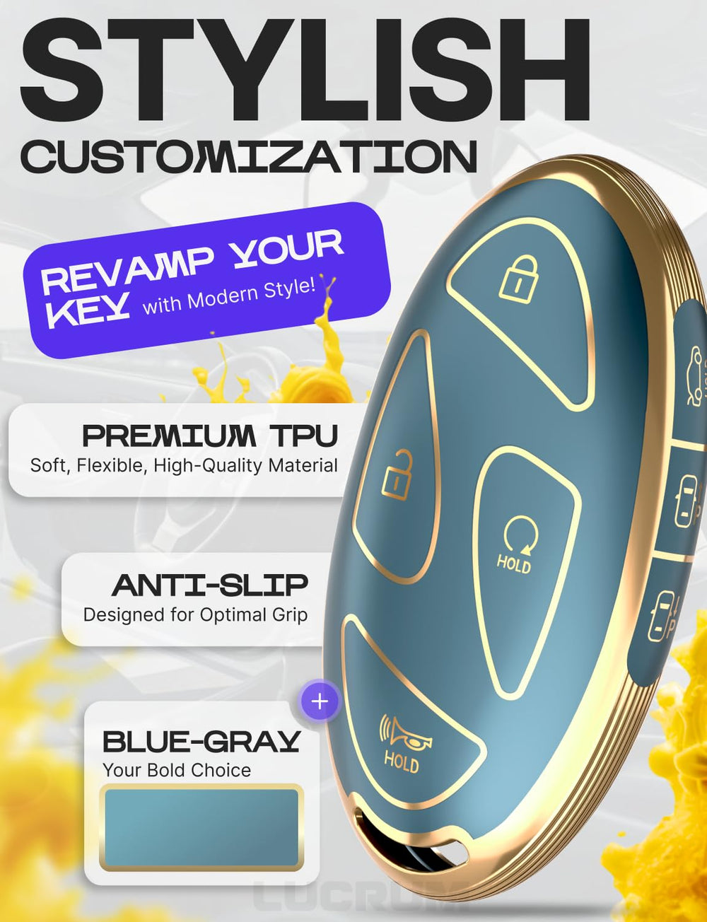 Lucrum full-body TPU protection guards your fob against scratches and daily bumps.