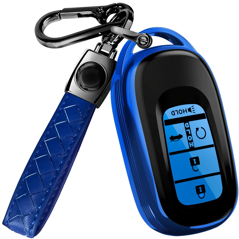 Lucrum Honda key fob cover in blue and black protects against scratches.