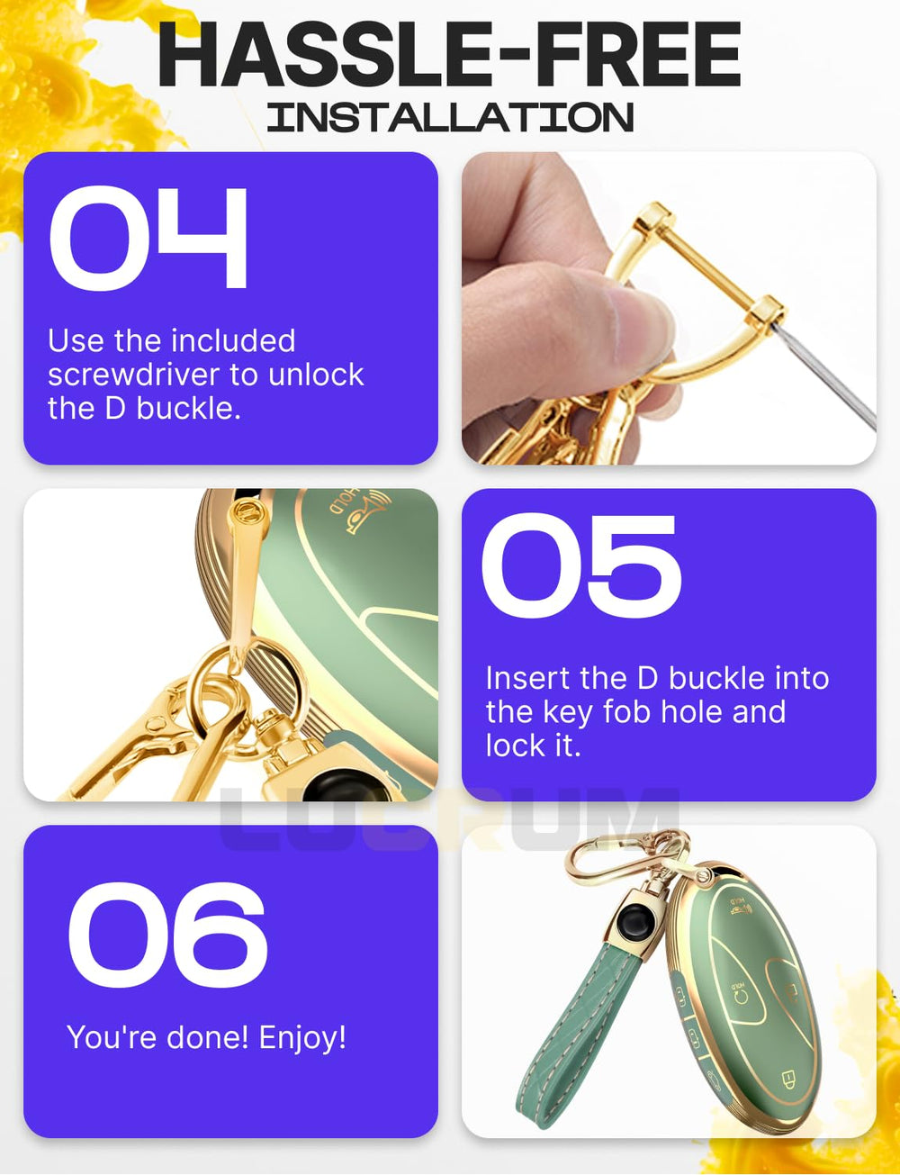 Compatibility guide image showing Lucrum fob shape and button layout