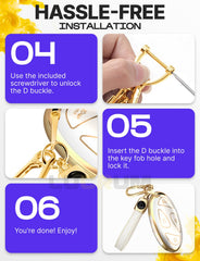 Lucrum keyfob clipped to bag using leather strap and carabiner.