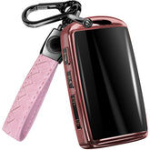 Lucrum Mazda CX-5 key fob cover in pink and black with TPU protection.