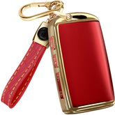Lucrum Mazda CX-5 key fob cover in red and gold protects against scratches.