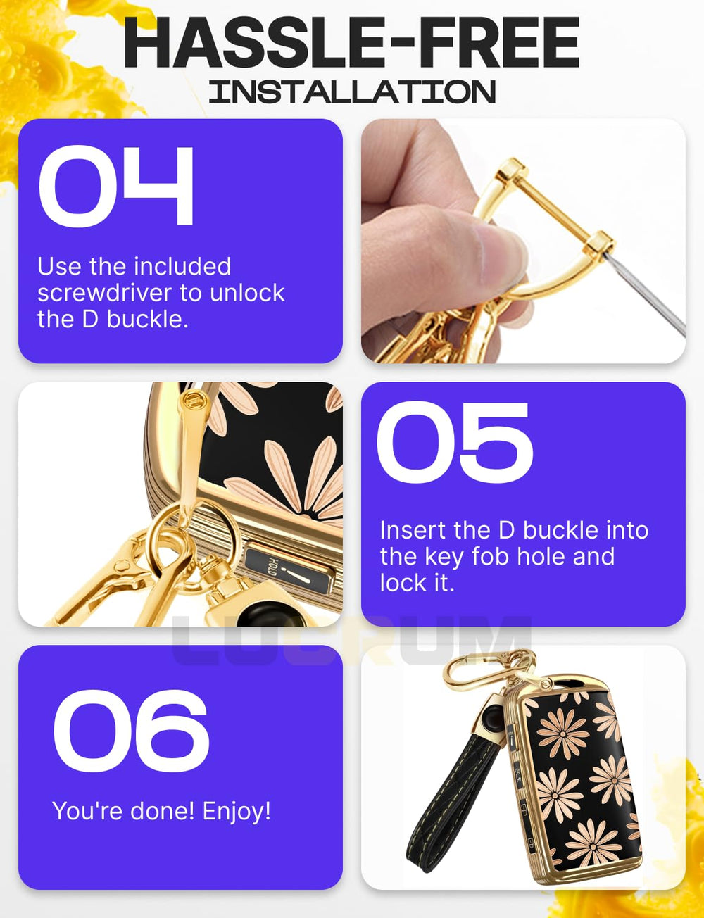 Lucrum mini screwdriver included for simple keychain installation.