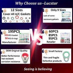 Lucstar A/C seals with compatibility label suggests R134a refrigerant friendly use.
