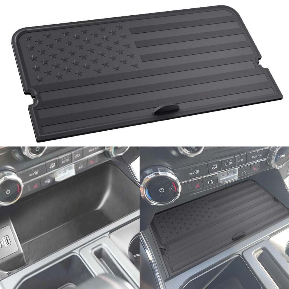 Lugdtime center console cover for Ford F-150 front pocket fits snugly and keeps items organized.