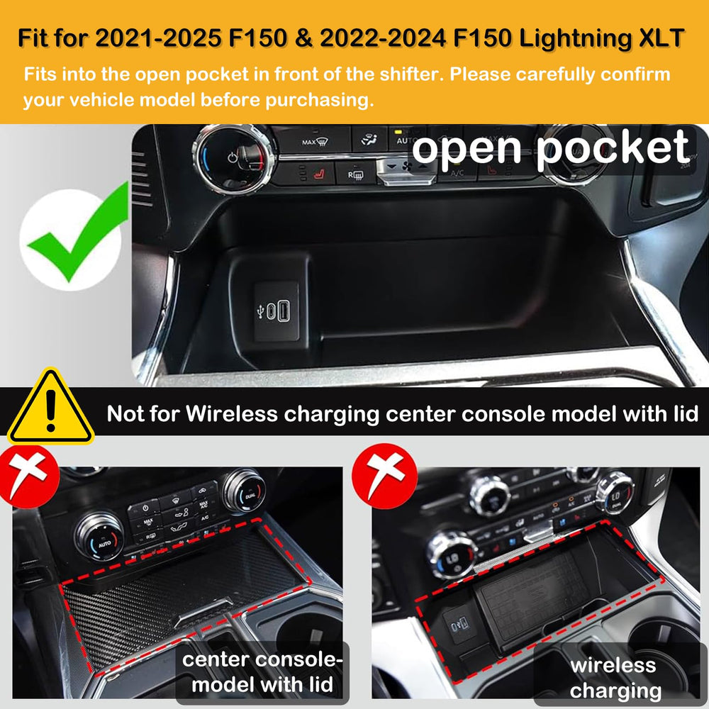 Lugdtime center console cover for Ford F-150 2025 keeps items steady with non-slip rubber.