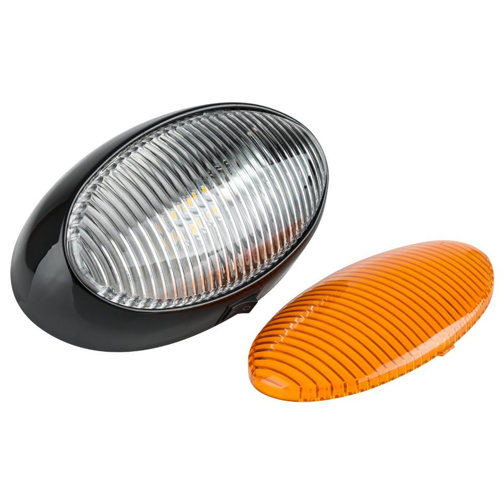 Lumitronics RV 12V LED oval porch light for motorhomes, compact exterior lighting.