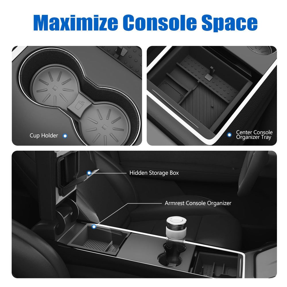 Lumlazni center console organizer for Tesla Model 3 Highland keeps items organized.