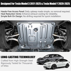 Lumlazni Model 3 underbody skid plate front shields the motor from rocks.