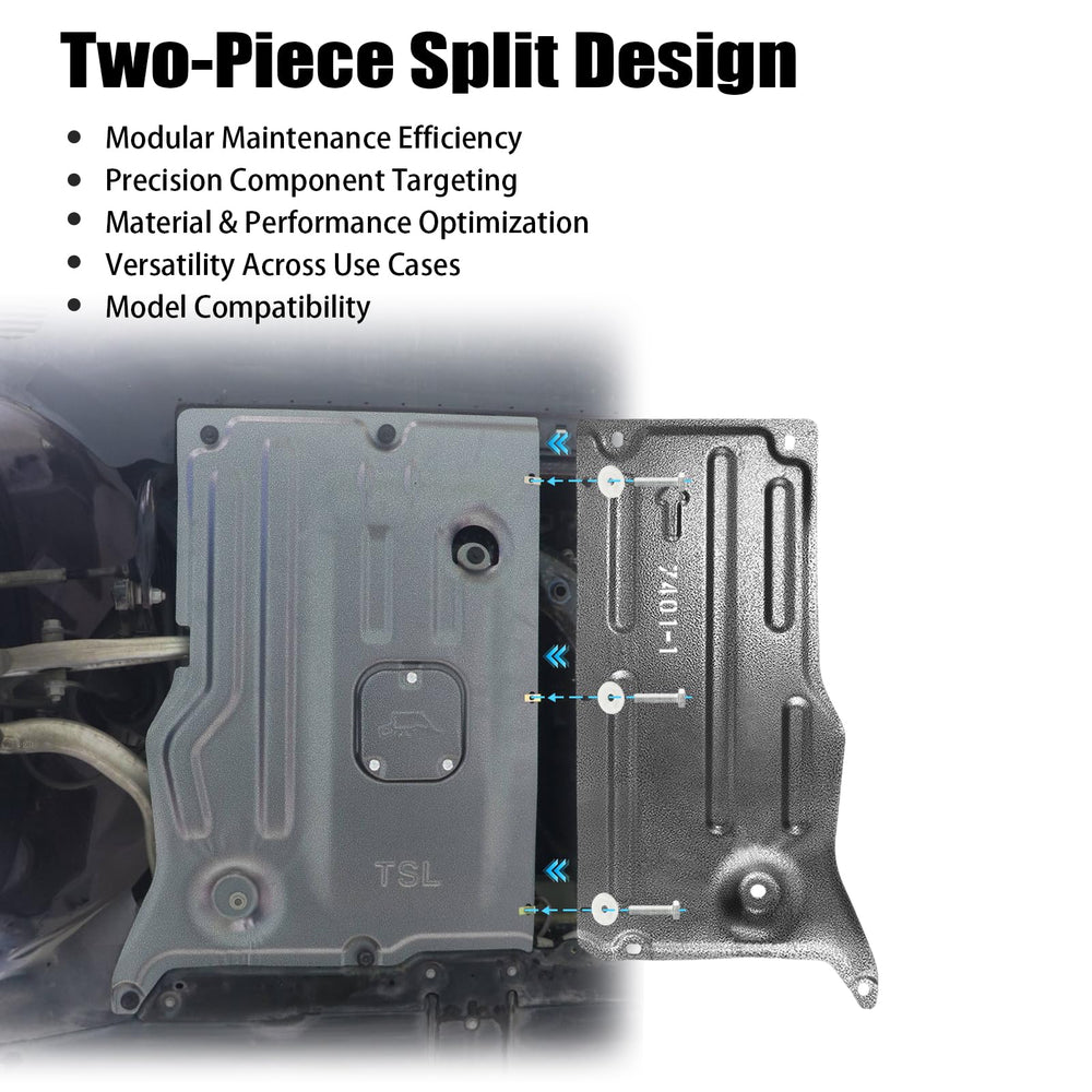 Lumlazni two-piece skid plate assembly for easy maintenance.