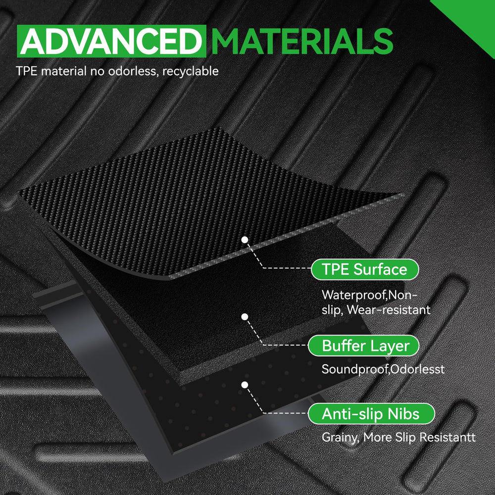 LUMWAY GMC Acadia raised-edge mats reduce debris buildup in the cabin.