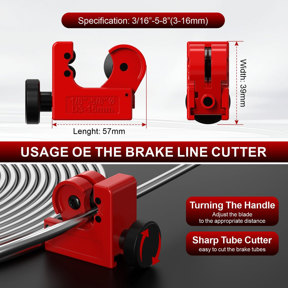 Luney brake line cutter enabling quick, accurate cuts.