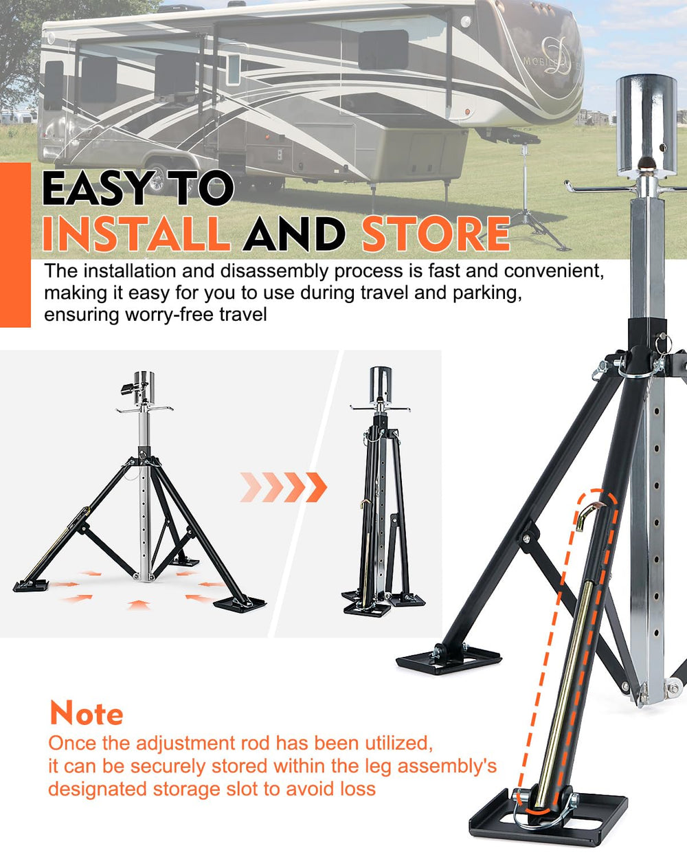 Lupar stabilizer folded for compact storage in an RV