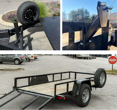 Lusheer mounted on trailer tongue demonstrates universal lug-pattern compatibility