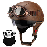 Lutcaut German-style leather half-helmet front view with vintage vibe for confident cruising.