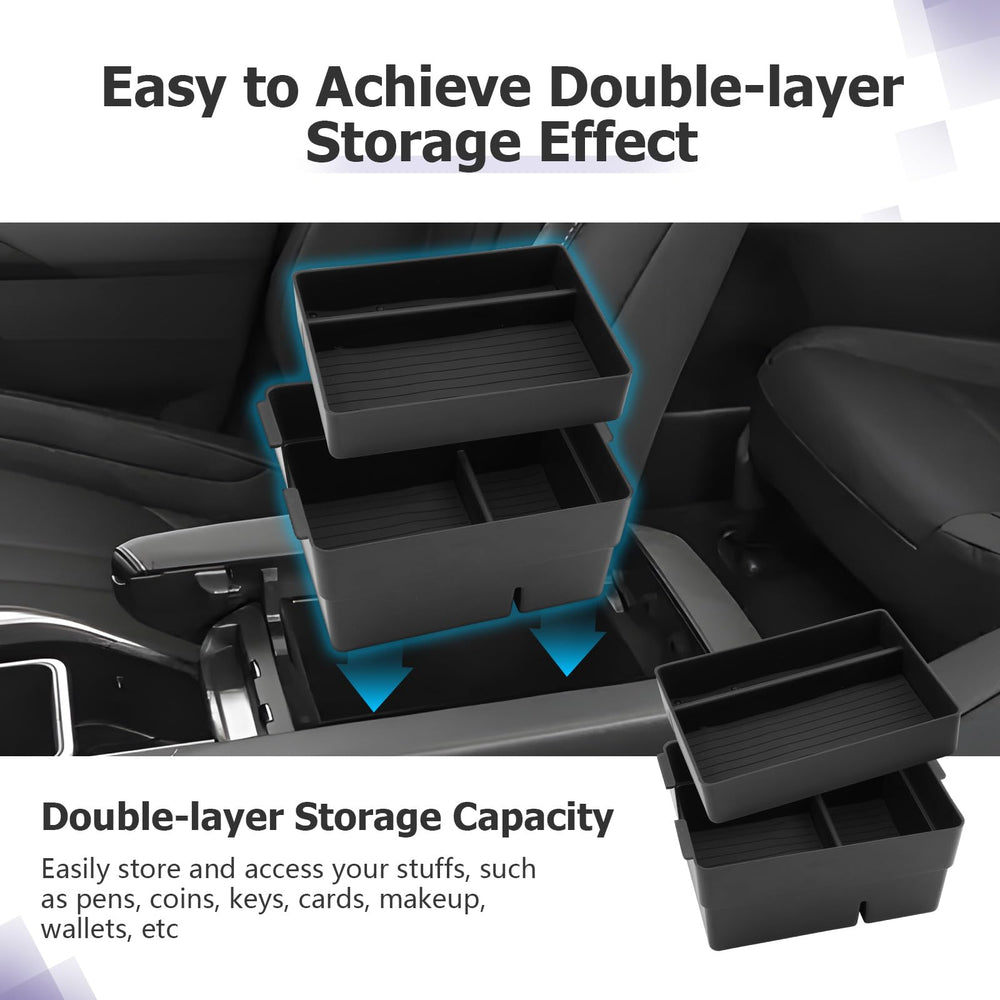 LUWU rubber tray bottom reduces noise and protects items in the console.