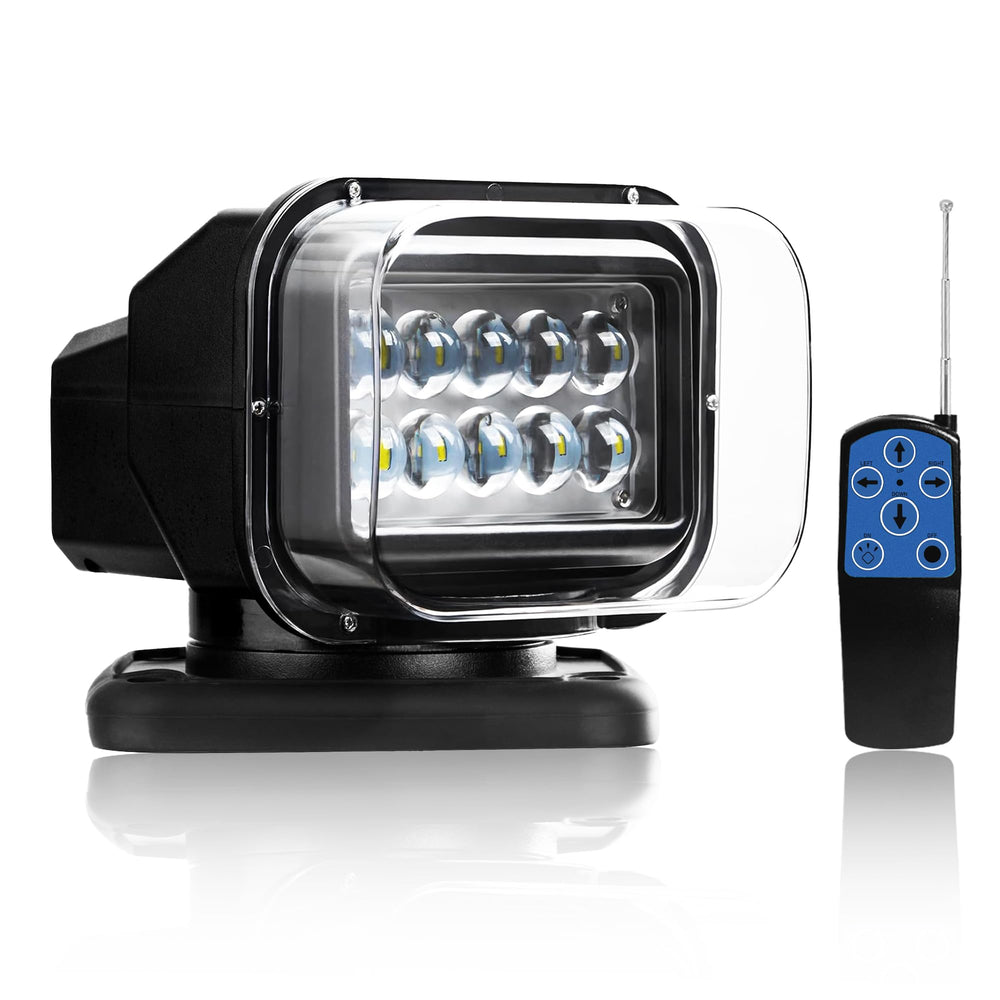 LuxBang remote spot light with magnetic base mounted on a vehicle for quick outdoor lighting