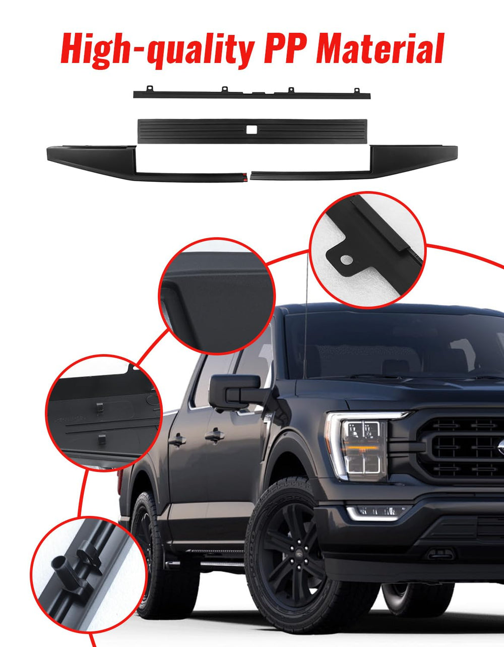 LUXEMOTO rear-edge molding on Ford F-150 provides clean seams and weather resistance