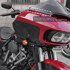 LUXEMOTO black finish windshield trim close-up highlights durable metal construction.