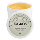 LUXGROVE Leather Repair Salve bottle close-up for revitalizing leather
