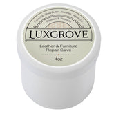 LUXGROVE Leather Salve bottle close-up shows color restoration potential.