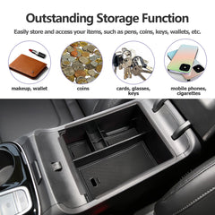 LUWU center console organizer installs tool-free, fitting directly into the Tucson's center console