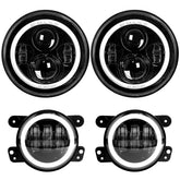 LX-LIGHT 7-inch LED headlights with white DRL and amber turn signal for Jeep Wrangler.