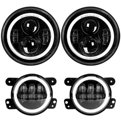 LX-LIGHT 7-inch LED headlights with white DRL and amber turn signal for Jeep Wrangler.