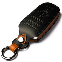Close-up of crazy-horse leather texture on LYGKMU key fob cover