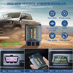 LYMAYDA AFM DFM Disabler plugged into OBD-II port for instant use.