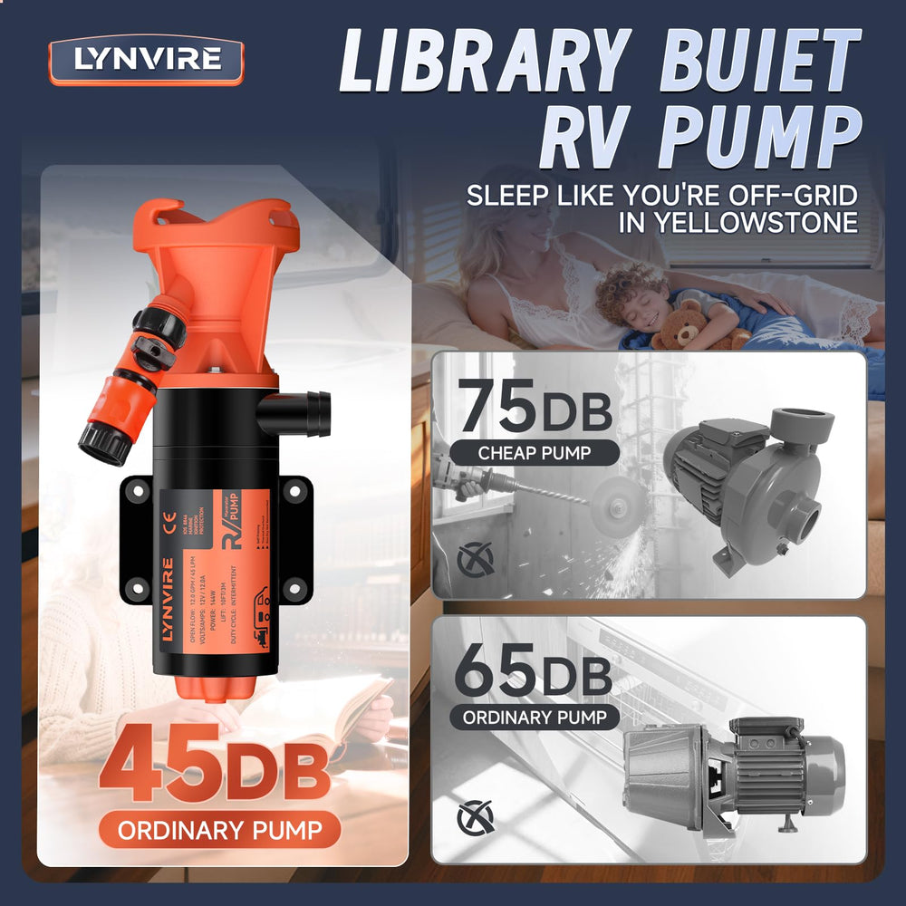 Lynvire RV Macerator Pump self-cleaning function aids residue rinsing.