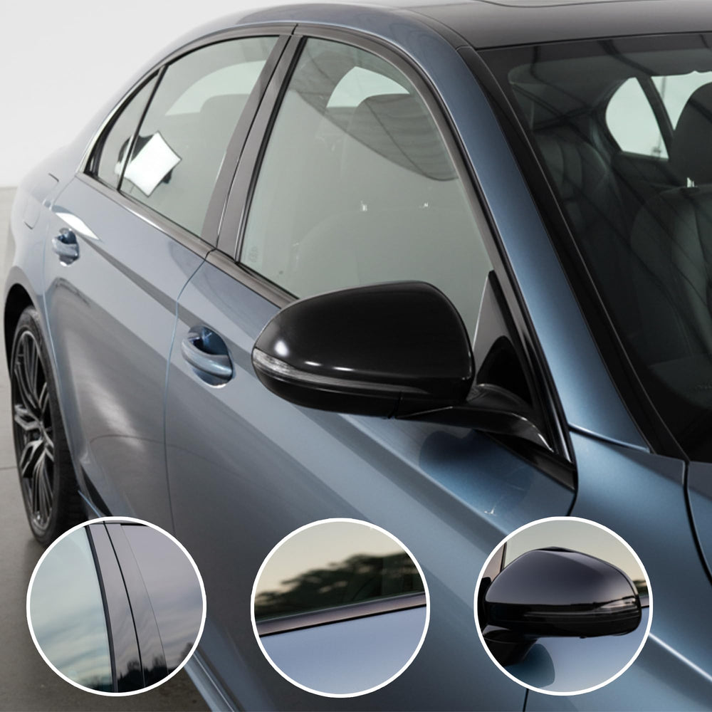 Chrome delete tape applied to door edges for enhanced protection and style
