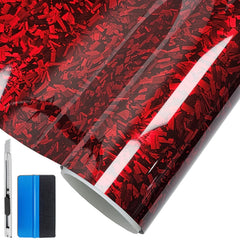 LZLRUN Forged Gloss Carbon wrap closeup with vivid red finish enhances vehicle aesthetics